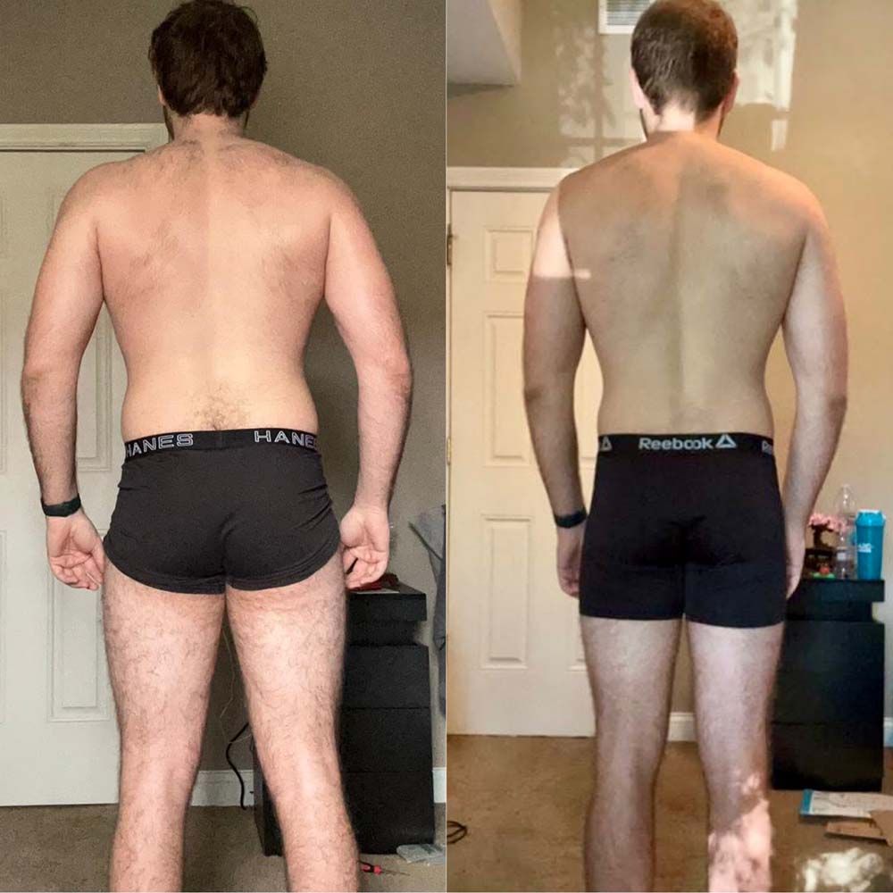 A man without a shirt is wearing reebok underwear