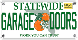 Statewide Garage Doors logo with green text and orange flower graphic on a white background