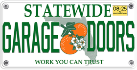 Statewide Garage Doors logo with green text and orange flower graphic on a white background