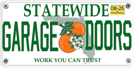 Statewide Garage Doors logo with green text and orange flower graphic on a white background