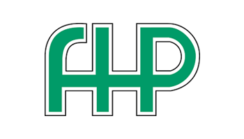 A green and white logo for a company called alp.