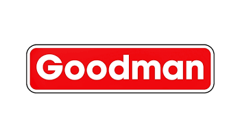 A red and white goodman logo on a white background.