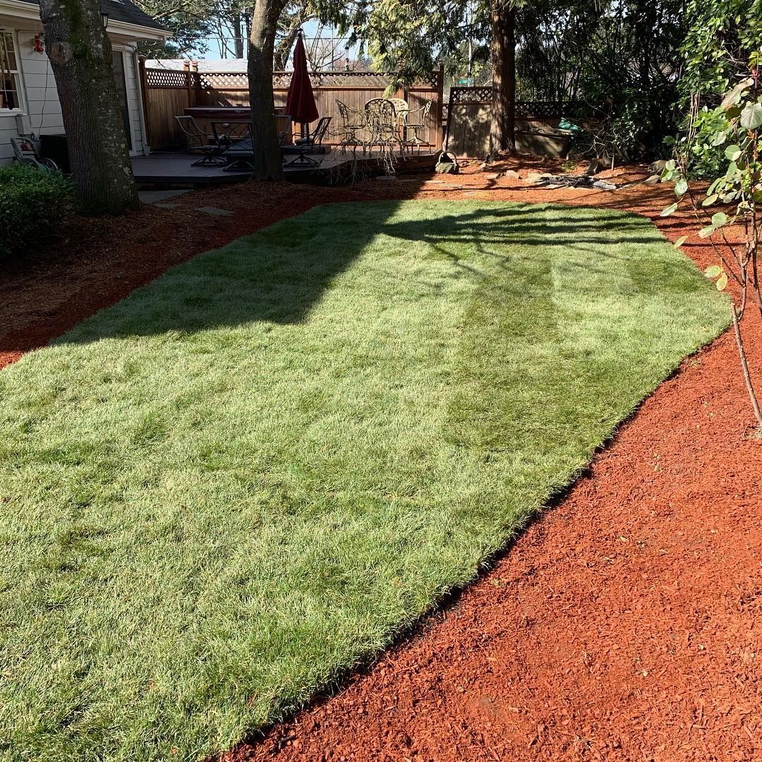 sod installation and red mulch