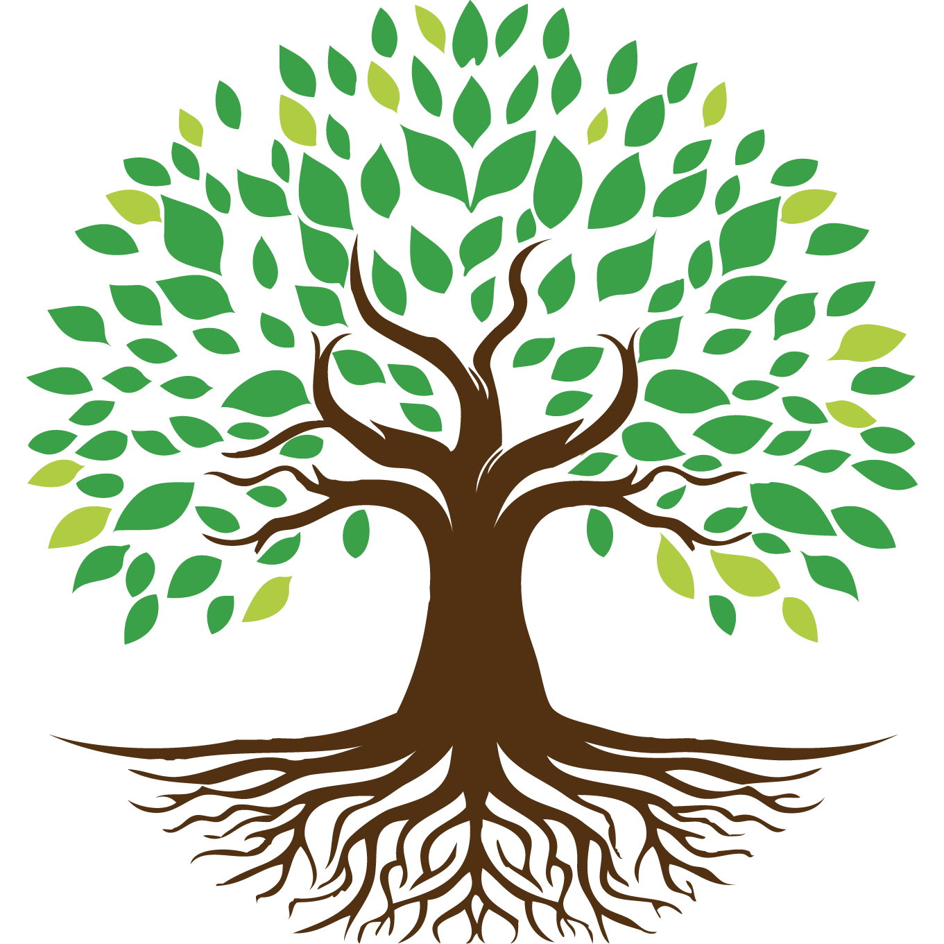 Brown tree with green leaves and roots; "Malvern Tree Service" text below.