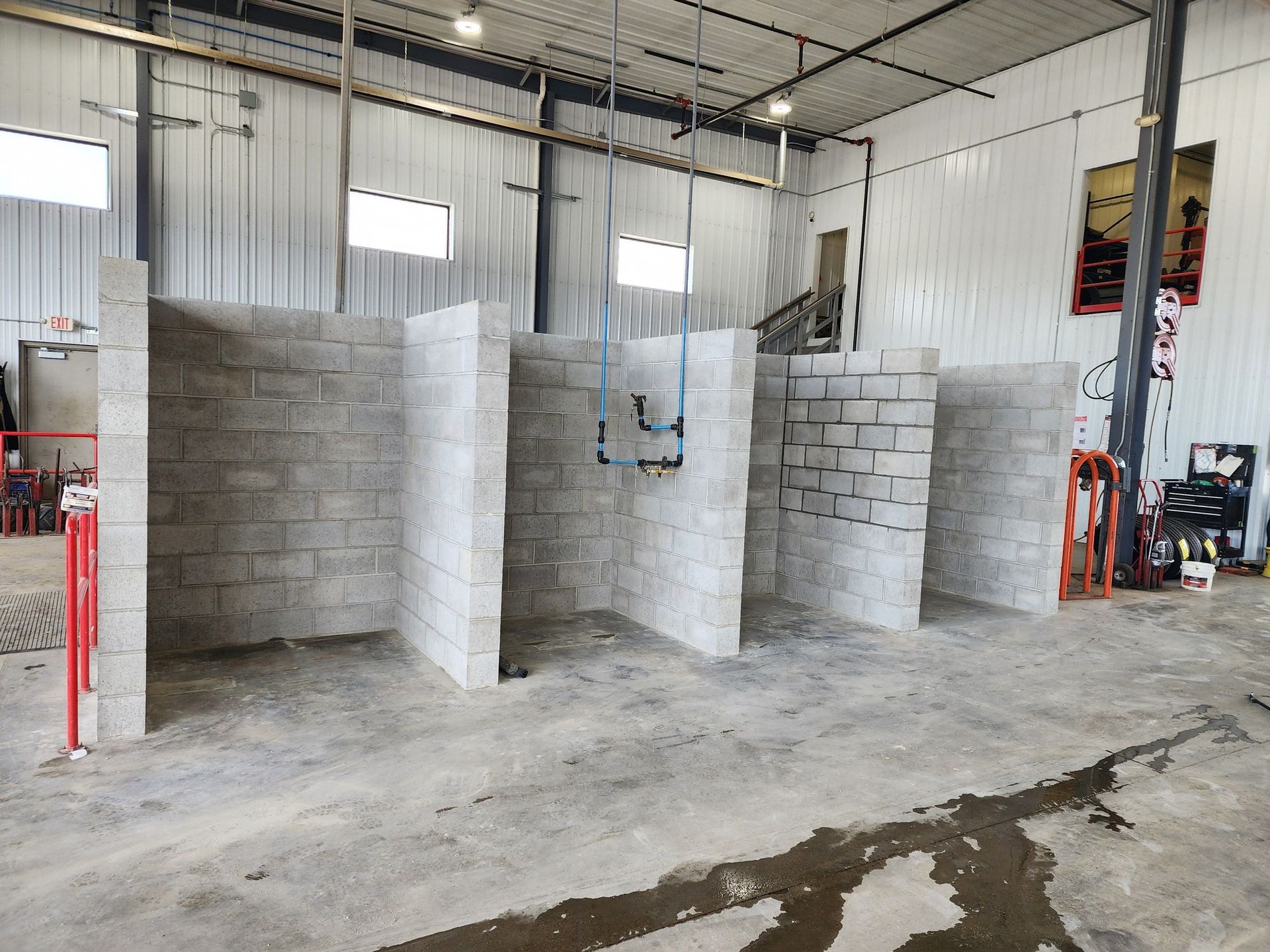 a warehouse with brick walls