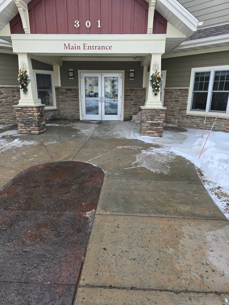 the main entrance of a building