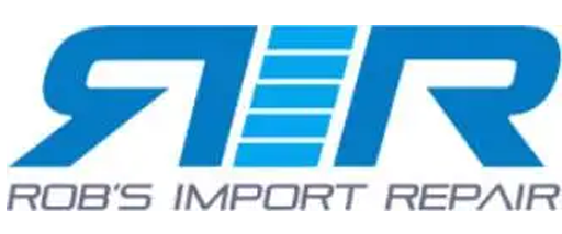 Blue logo with stylized "RIR" letters and "ROB'S IMPORT REPAIR" text.