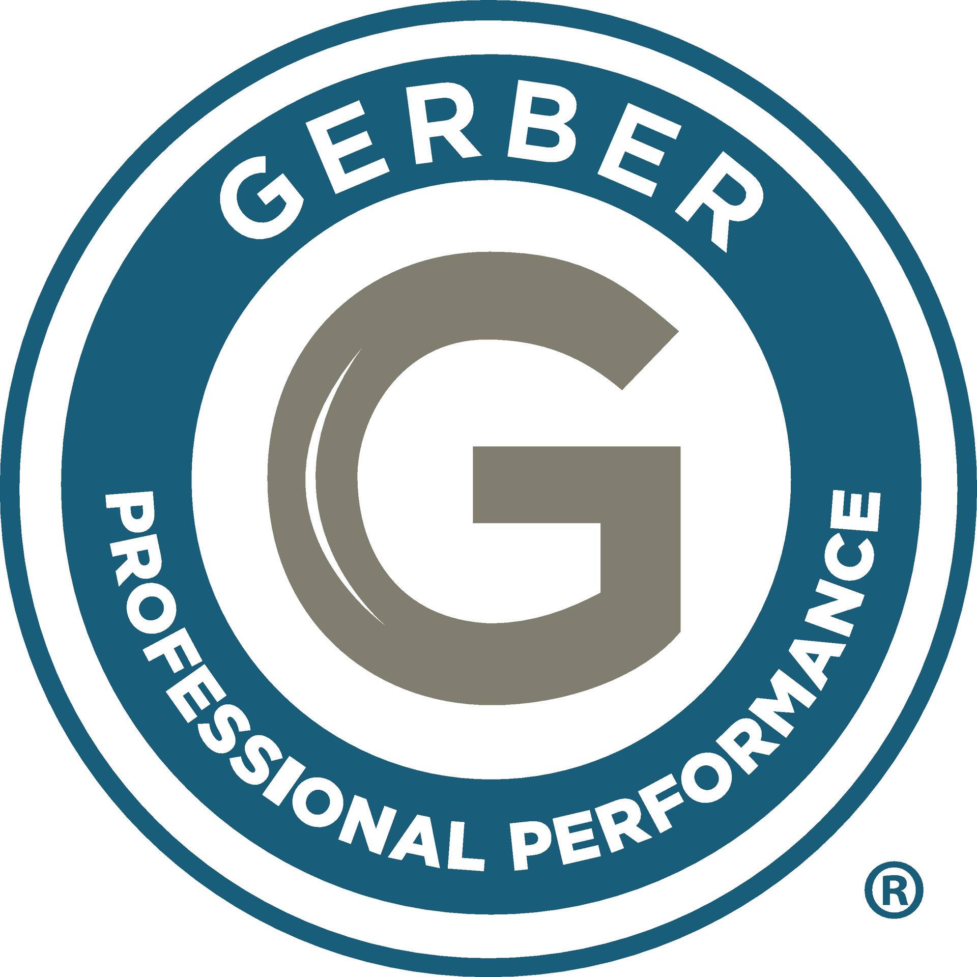 Gerber Professional Performance logo with a large gray G in a blue circular emblem