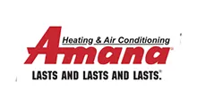 Amana Heating & Air Conditioning logo with red “A” and tagline “LASTS AND LASTS AND LASTS.”