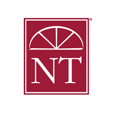 Maroon square logo with white “NT” beneath a stylized arch design