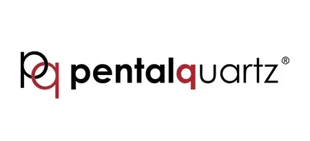 The logo for pentalquartz is black and red on a white background.