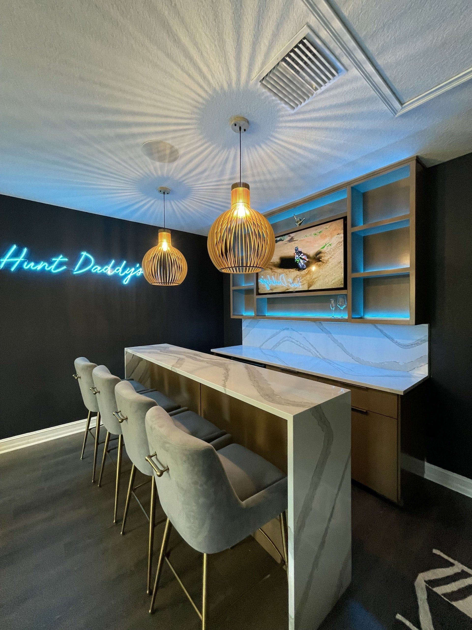 Bar countertop with blue lights