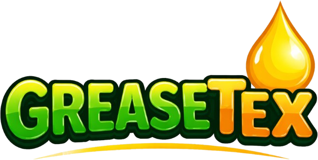 GreaseTex logo in green and orange with a yellow droplet icon above the text