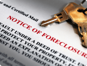 Foreclosures petition notice with keys