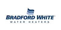 Bradford White Water Heaters logo with blue flag graphic.