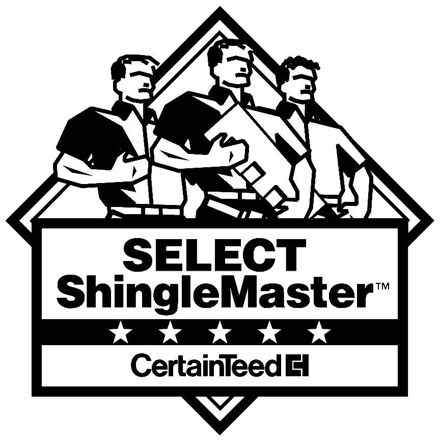 A black and white logo for select shingle master.