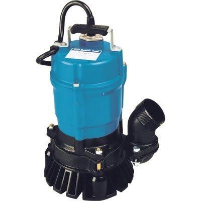 Blue and black submersible water pump with a black handle and cord.