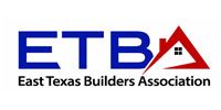 ETBA logo with blue letters and red triangle roof, reading East Texas Builders Association
