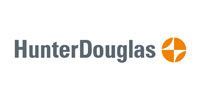 HunterDouglas logo in dark gray with orange circular icon on a white background