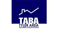 TABA logo with white house roof line on a blue background and text “TYLER AREA BUILDERS ASSOCIATION”