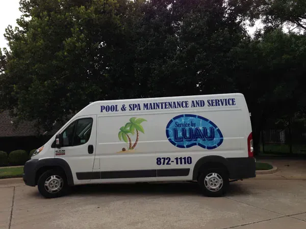 A white van for pool and spa maintenance and service
