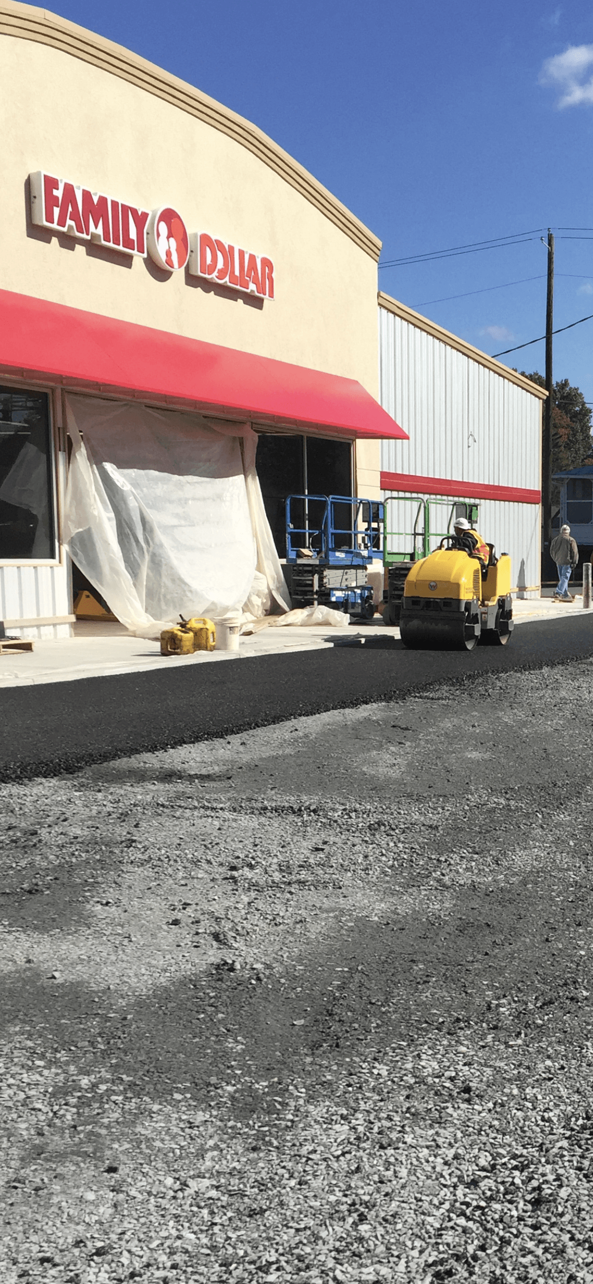 Road construction in front of Family Dollar