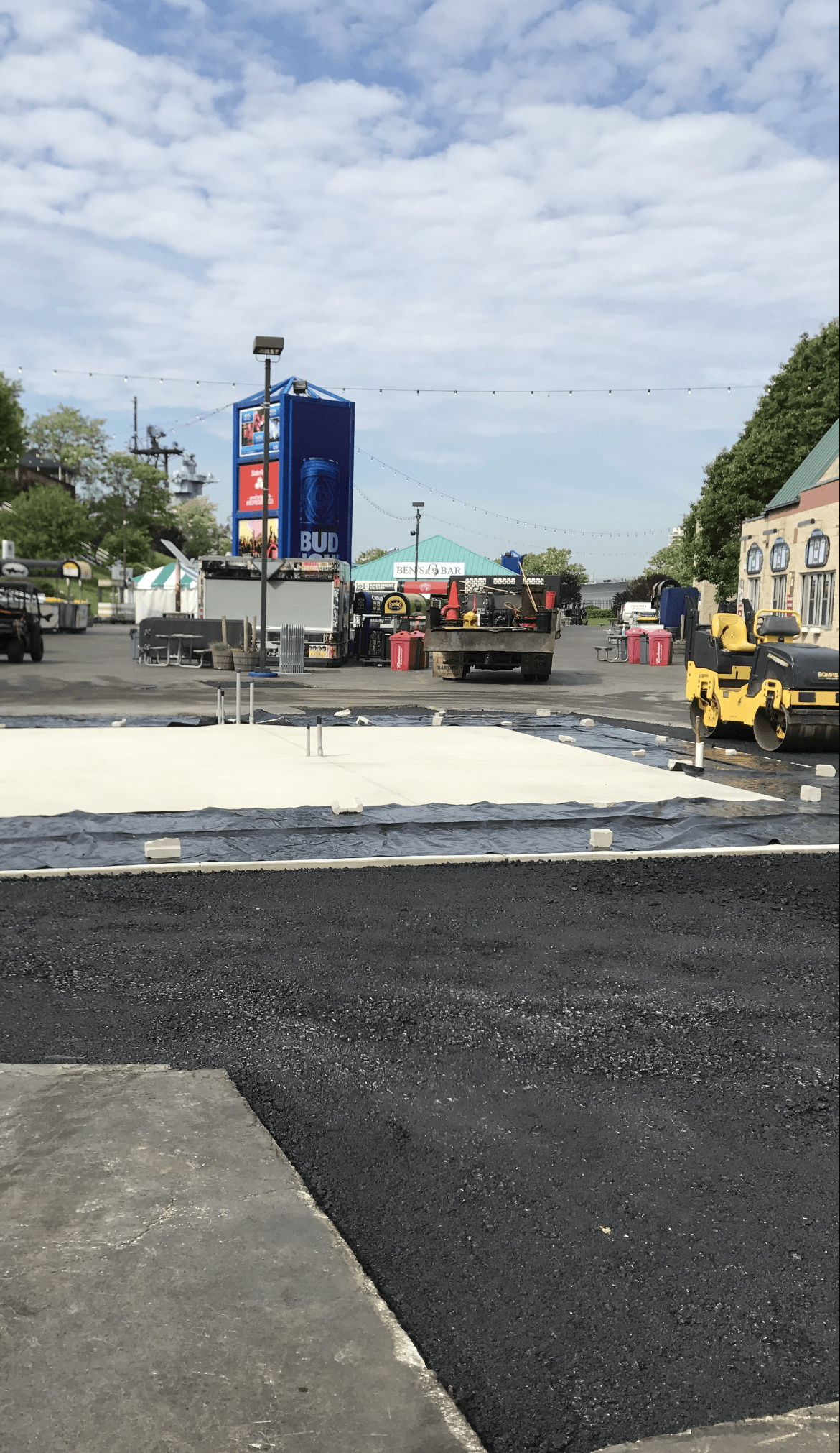Road construction in a commercial area