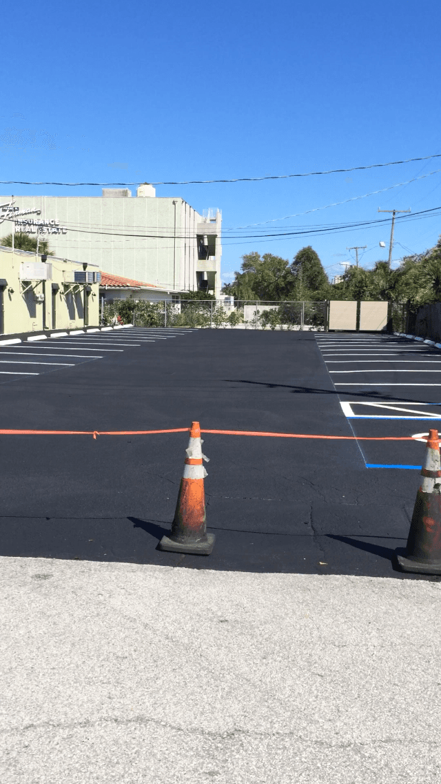 Newly paved parking lot