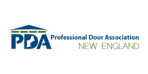 The logo for the professional door association in new england