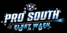 Pro South Fleet Wash logo in white and blue on black background with stars and water splash accents