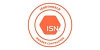ISNetworld Member Contractor circular logo featuring the orange ISN hexagon icon and text on a white background.