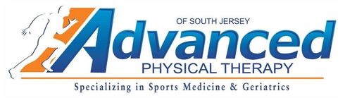Logo for Advanced Physical Therapy of South Jersey. Runner figure in orange and white, blue "Advanced" text.