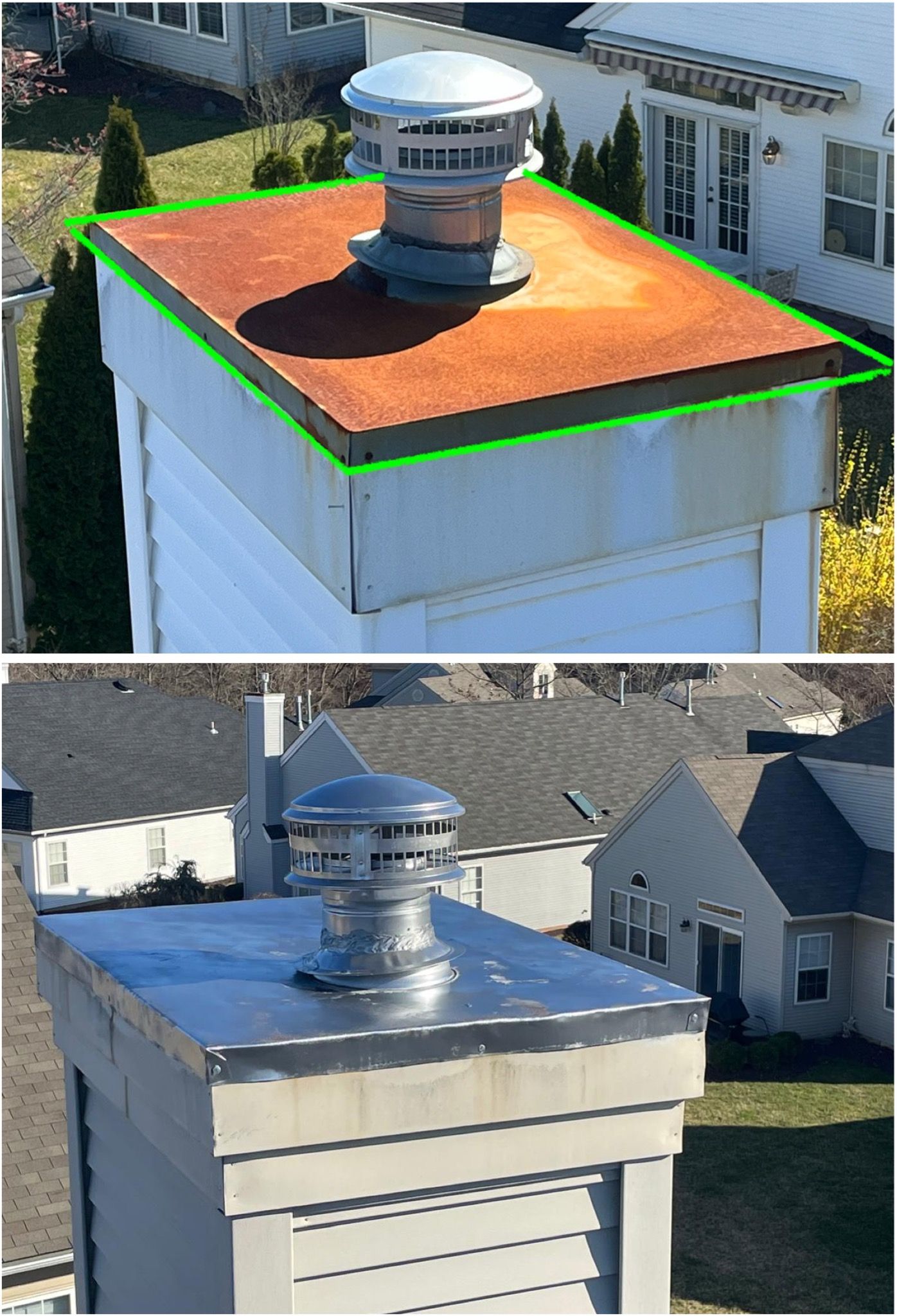 A roof with a chimney on top of it