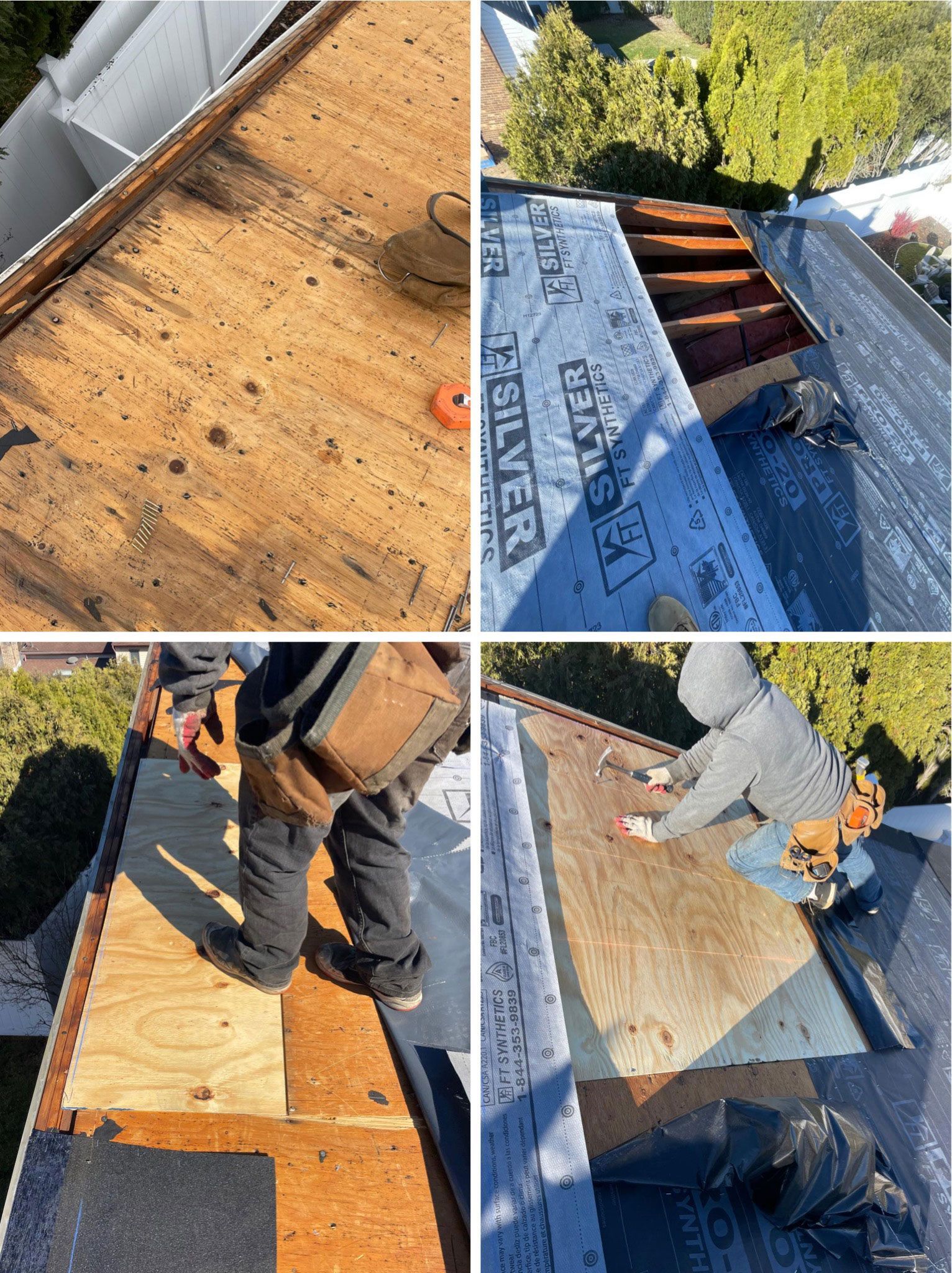 a collage of roof installation images