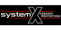 System X Ceramic Protection logo featuring white text and a large 