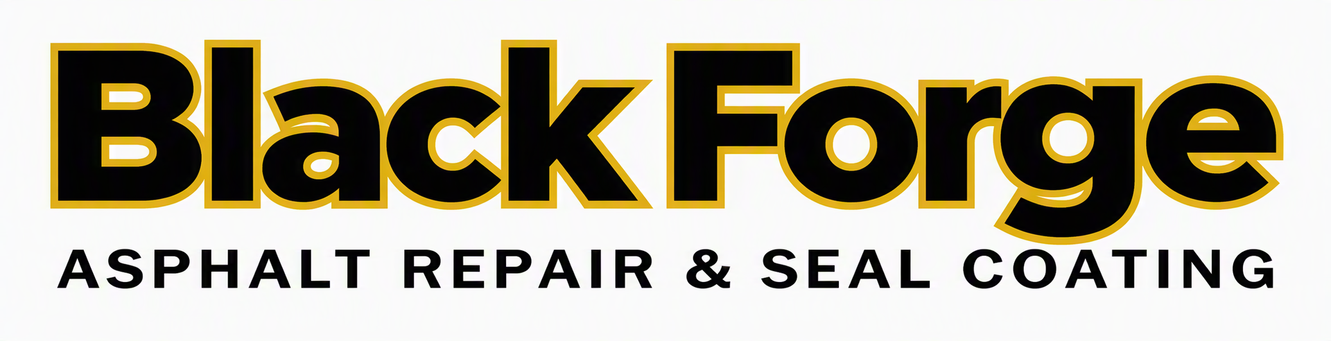 Black Forge logo with bold black and gold text, plus “Asphalt Repair & Seal Coating” tagline