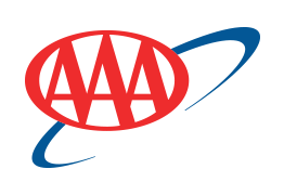 A red and white aaa logo with a blue circle around it