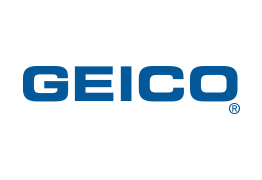 A blue and white logo for geico on a white background