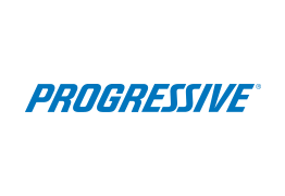 The logo for progressive is blue and white on a white background.