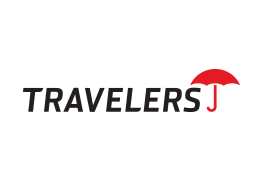 The logo for travelers j shows a red umbrella on a white background.