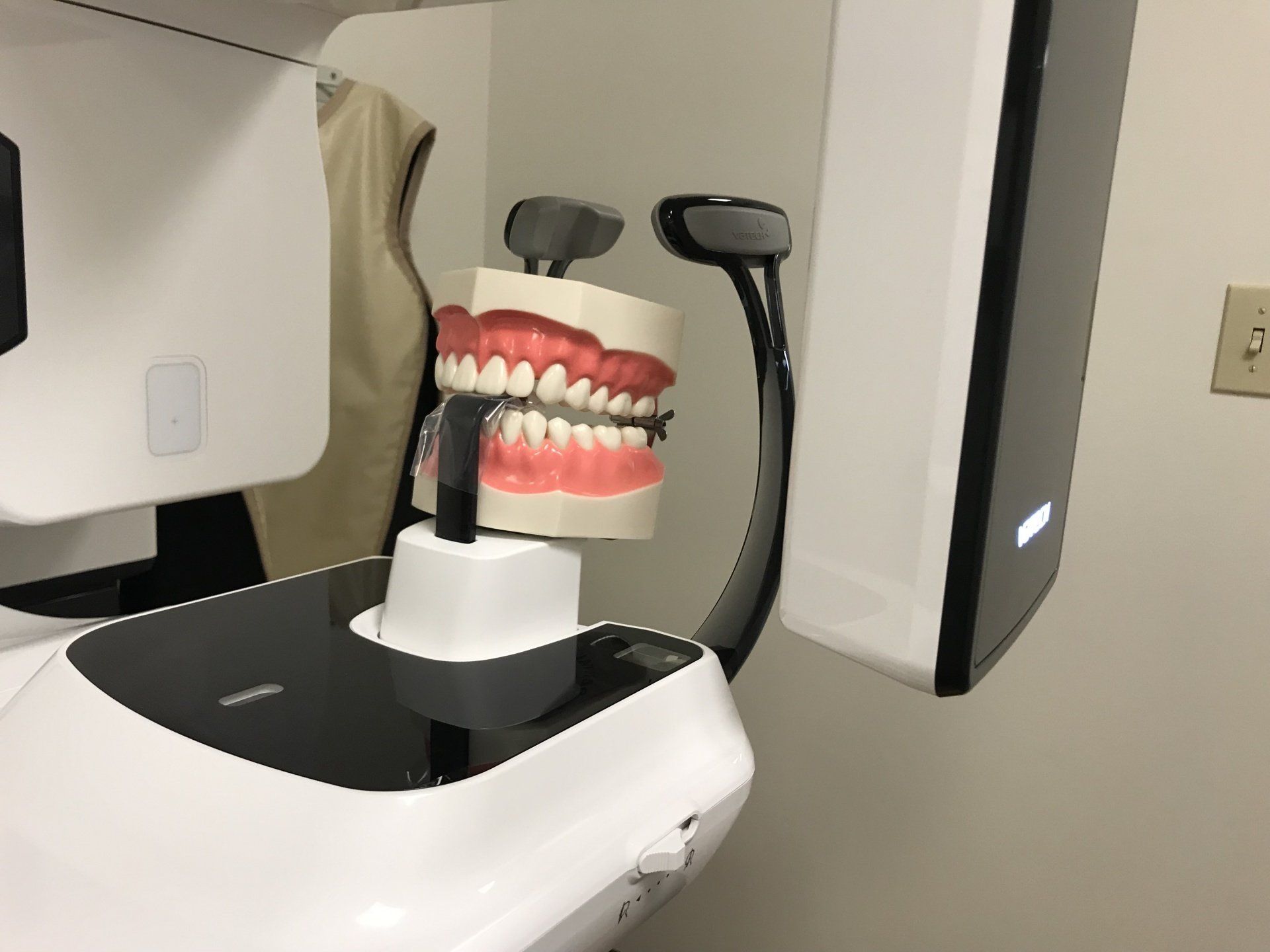 Dental model in position for 3D CBCT machine as a demonstration for a younger patient.