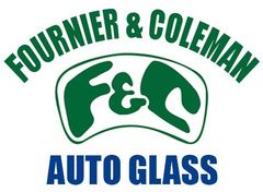 Logo for Fournier & Coleman Auto Glass; green text "Fournier & Coleman" over a green stylized "F&C" inside a green border, with blue text "Auto Glass" below.
