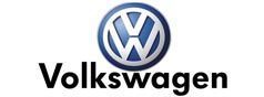 Volkswagen logo with the company's name in a black font beneath a circular emblem.