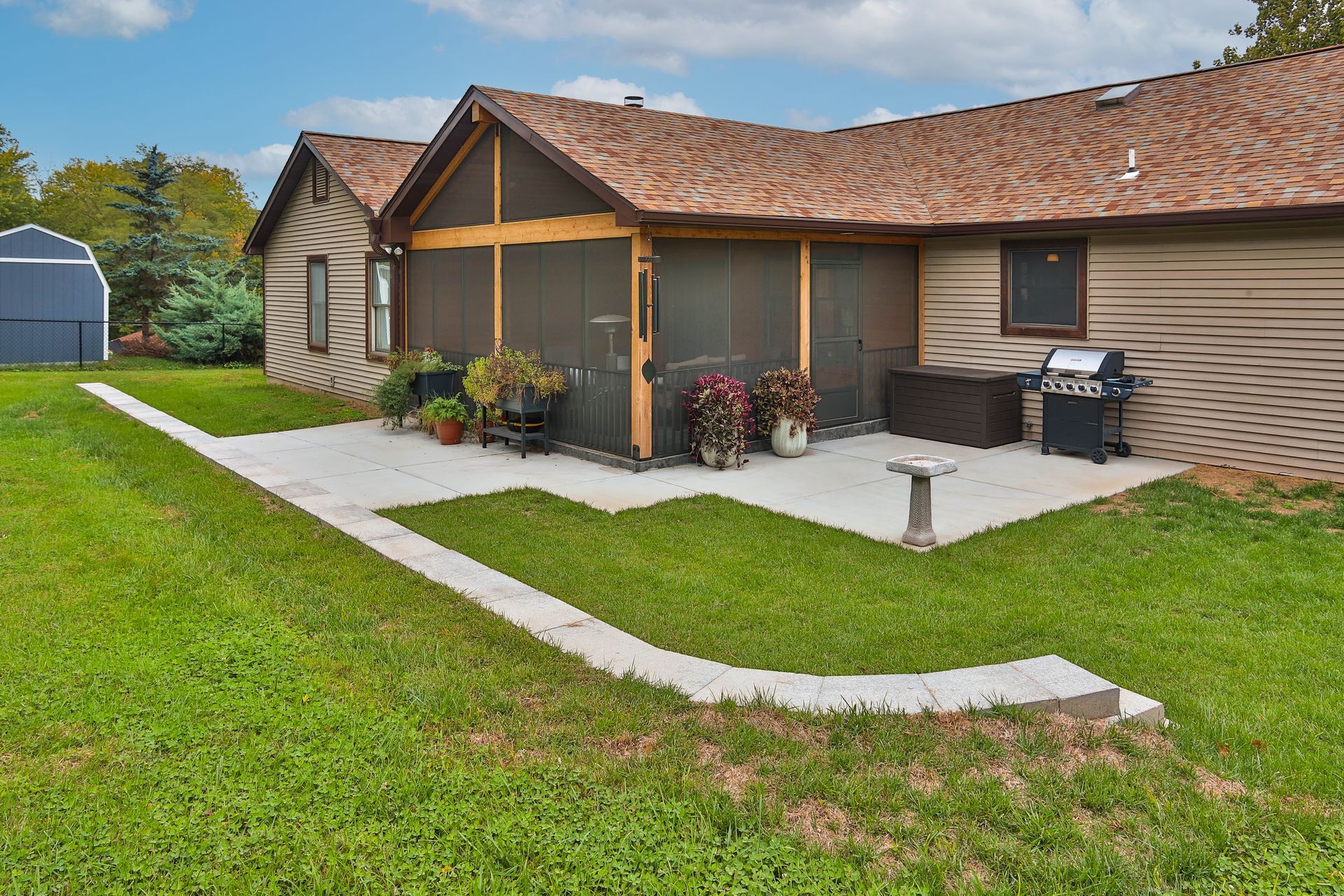 A house with a screened-in porch