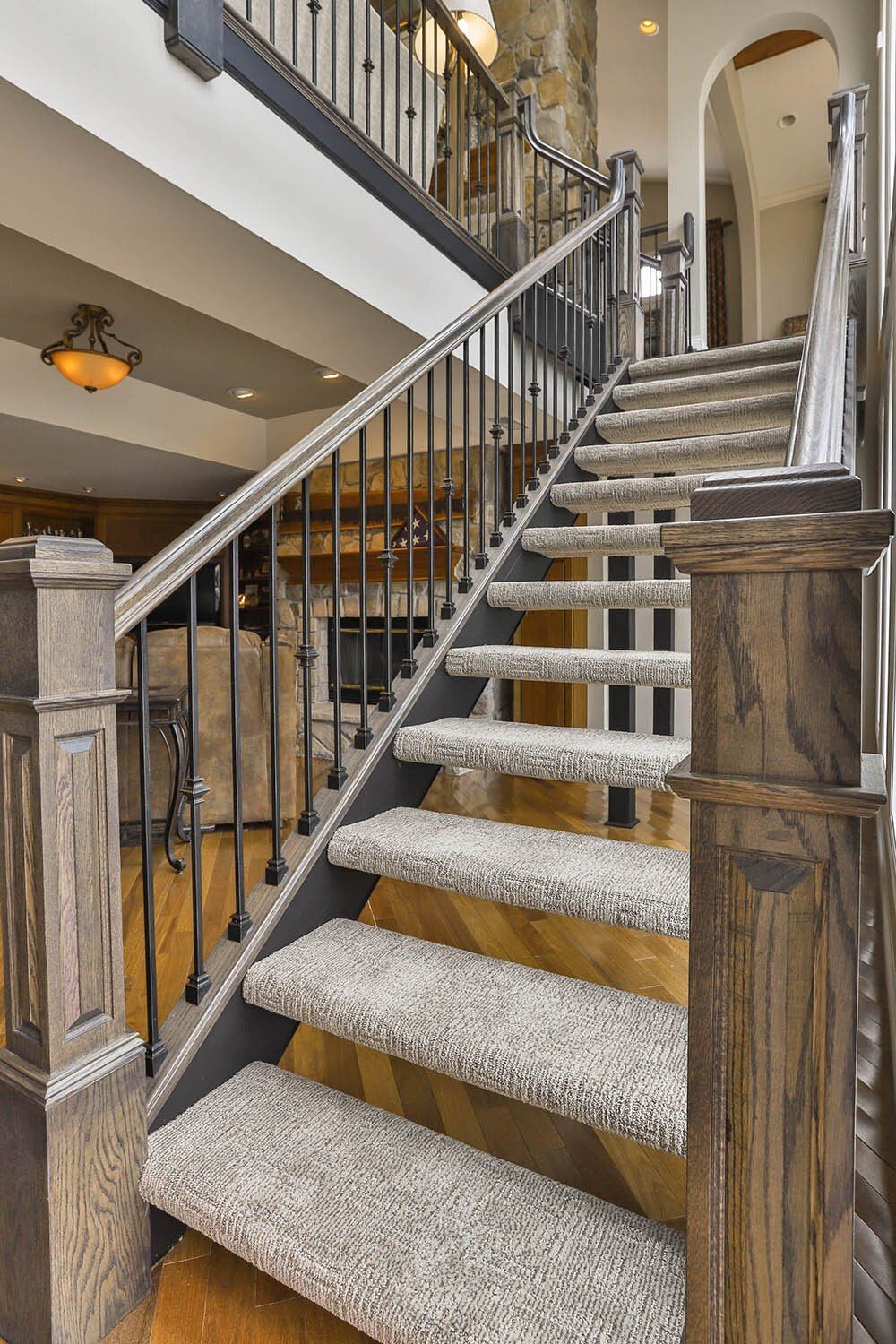 Custom stairs with beautiful wood railing