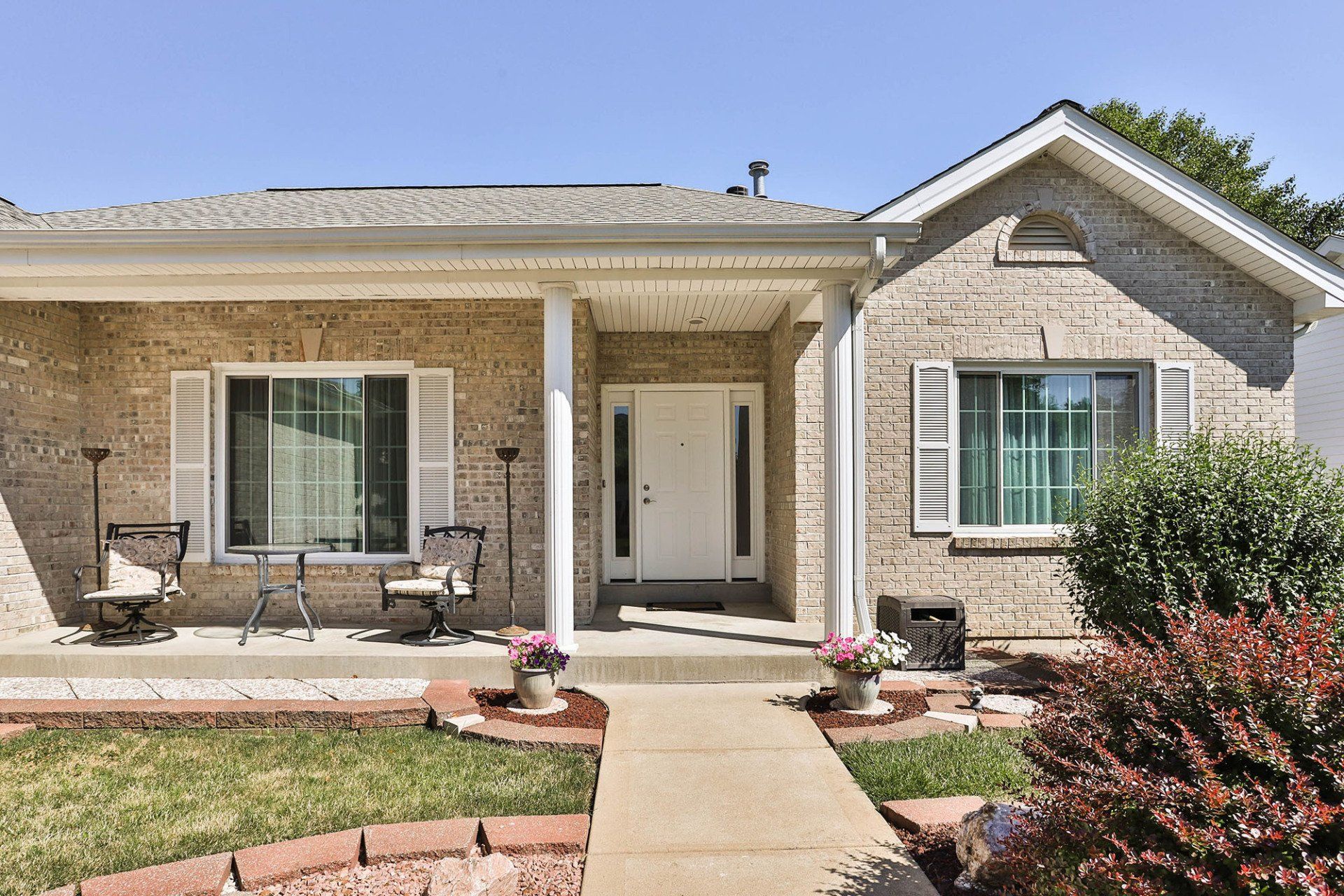 External view of a house with stylish door and windows
