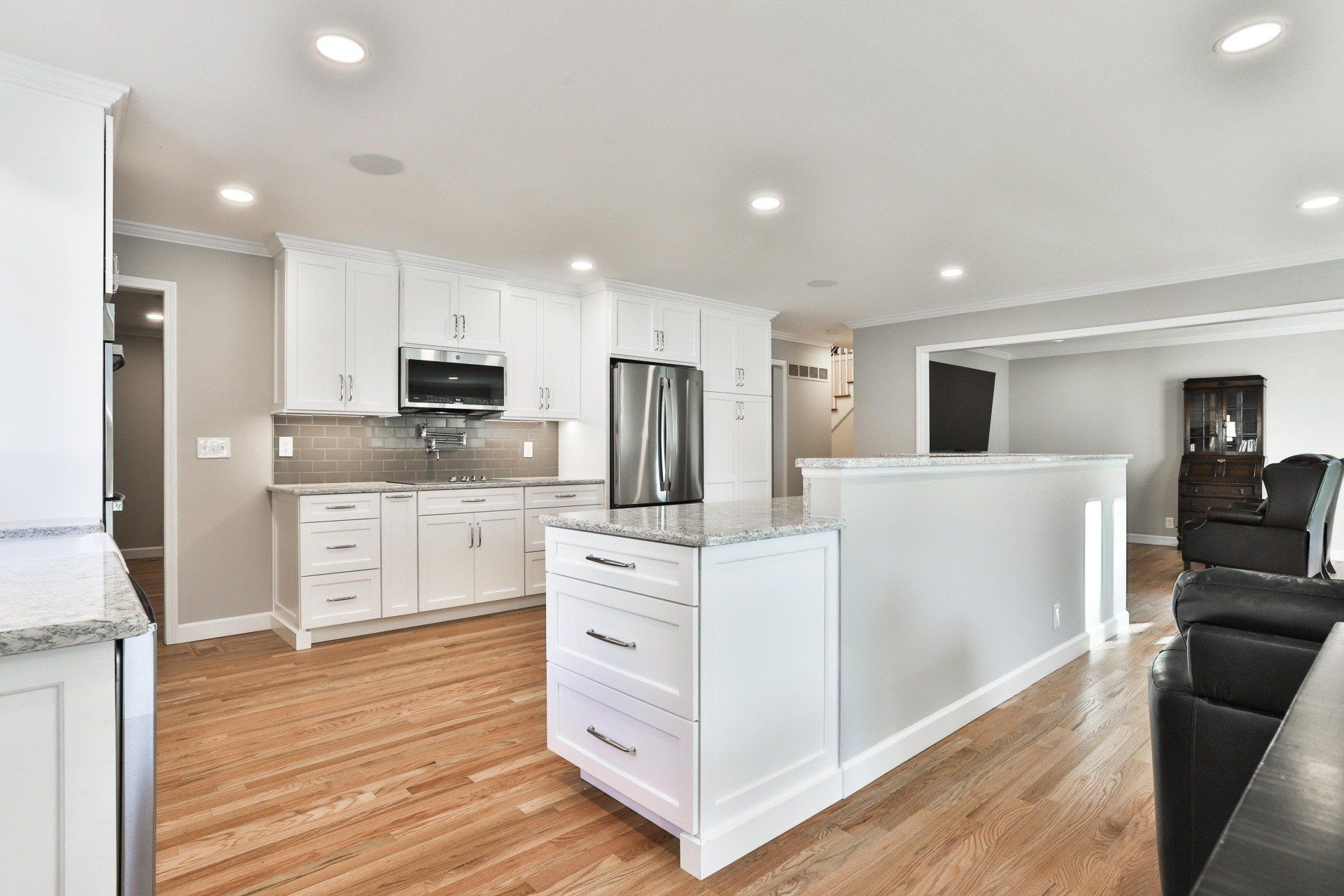 Classic kitchen design with white cabinets
