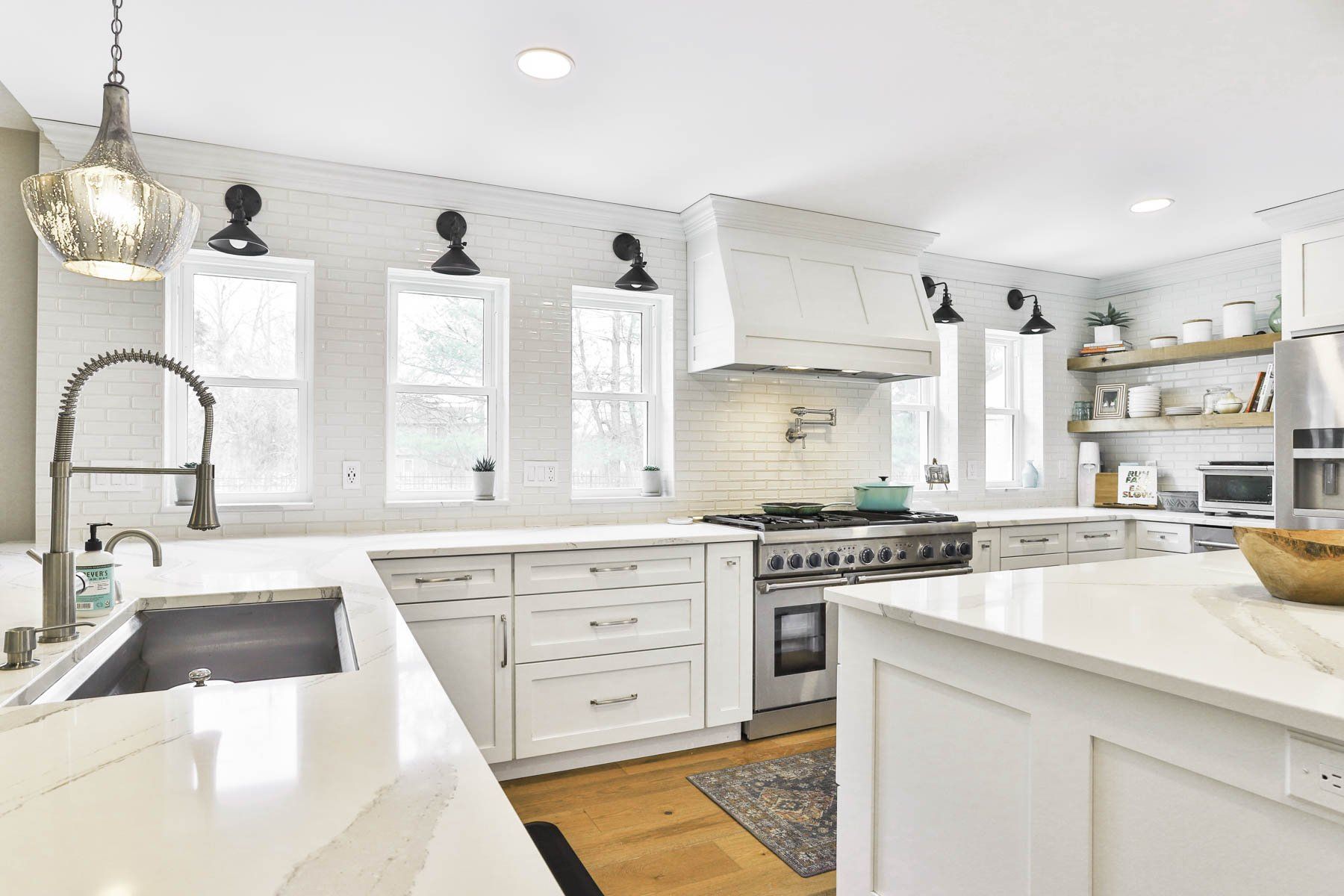 Classic kitchen design with white cabinets