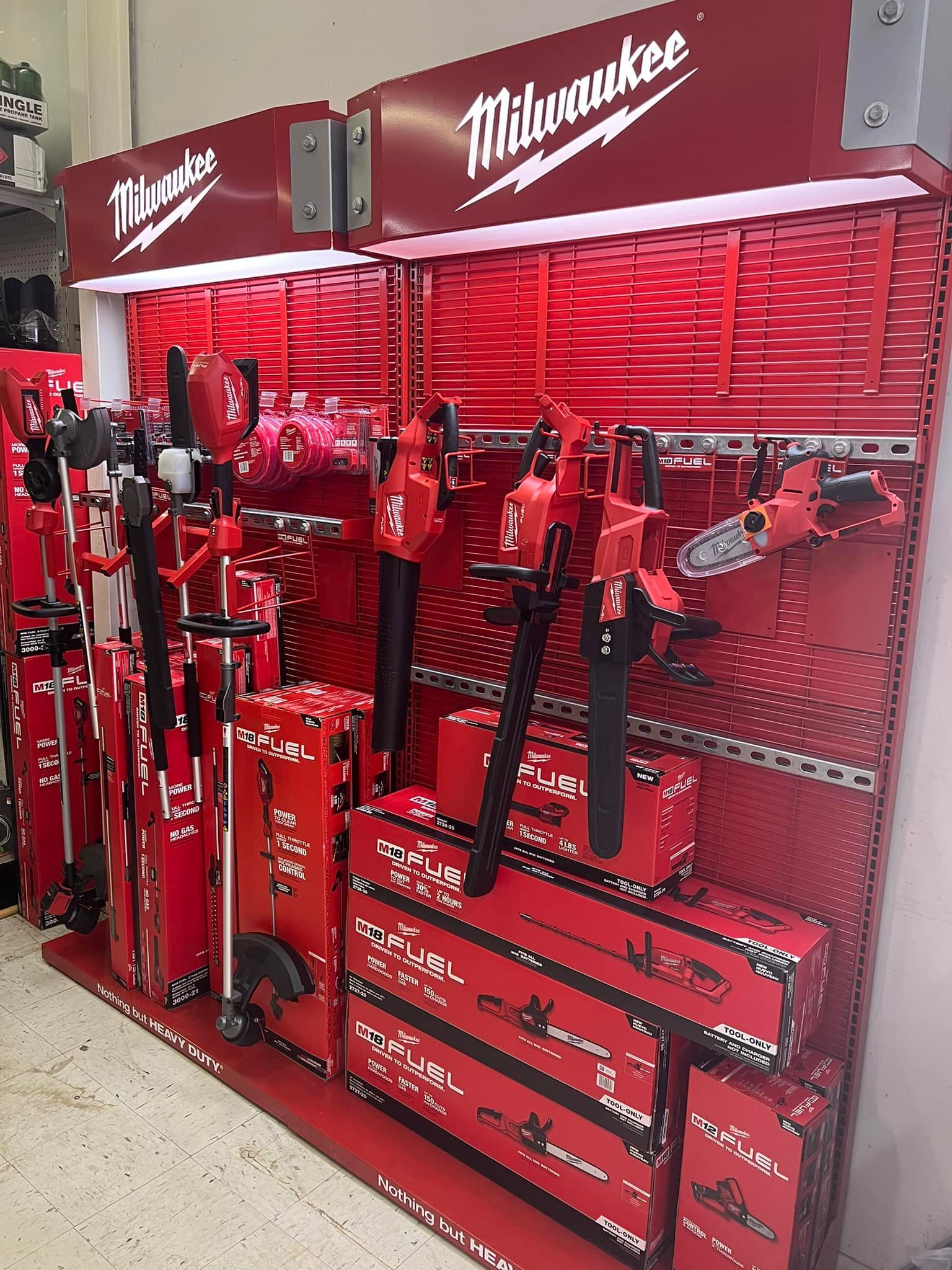 A display of milwaukee tools in a store.