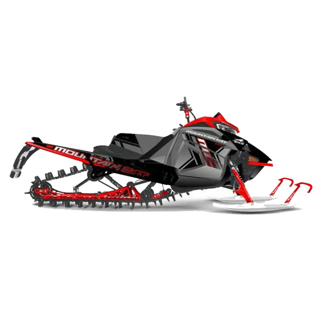 Red and gray snowmobile on a white background.